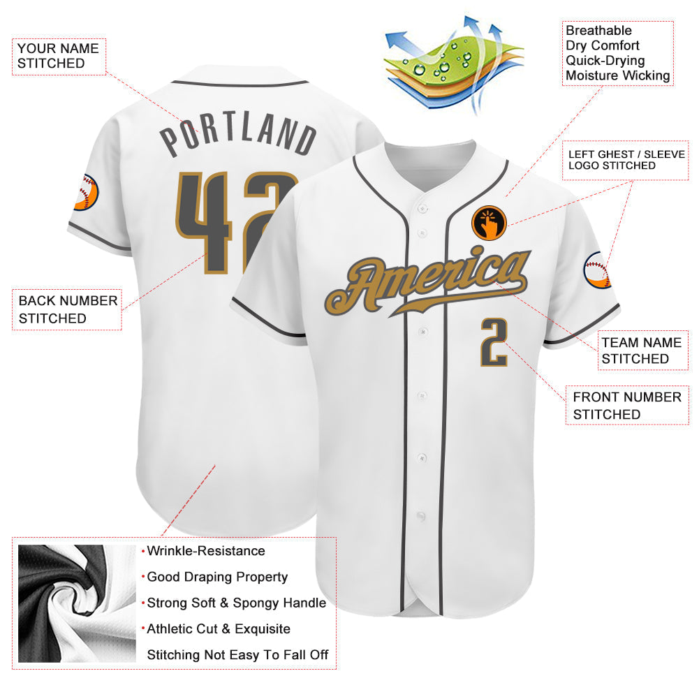 Custom White Steel Gray-Old Gold Authentic Baseball Jersey baseball jersey product view 3