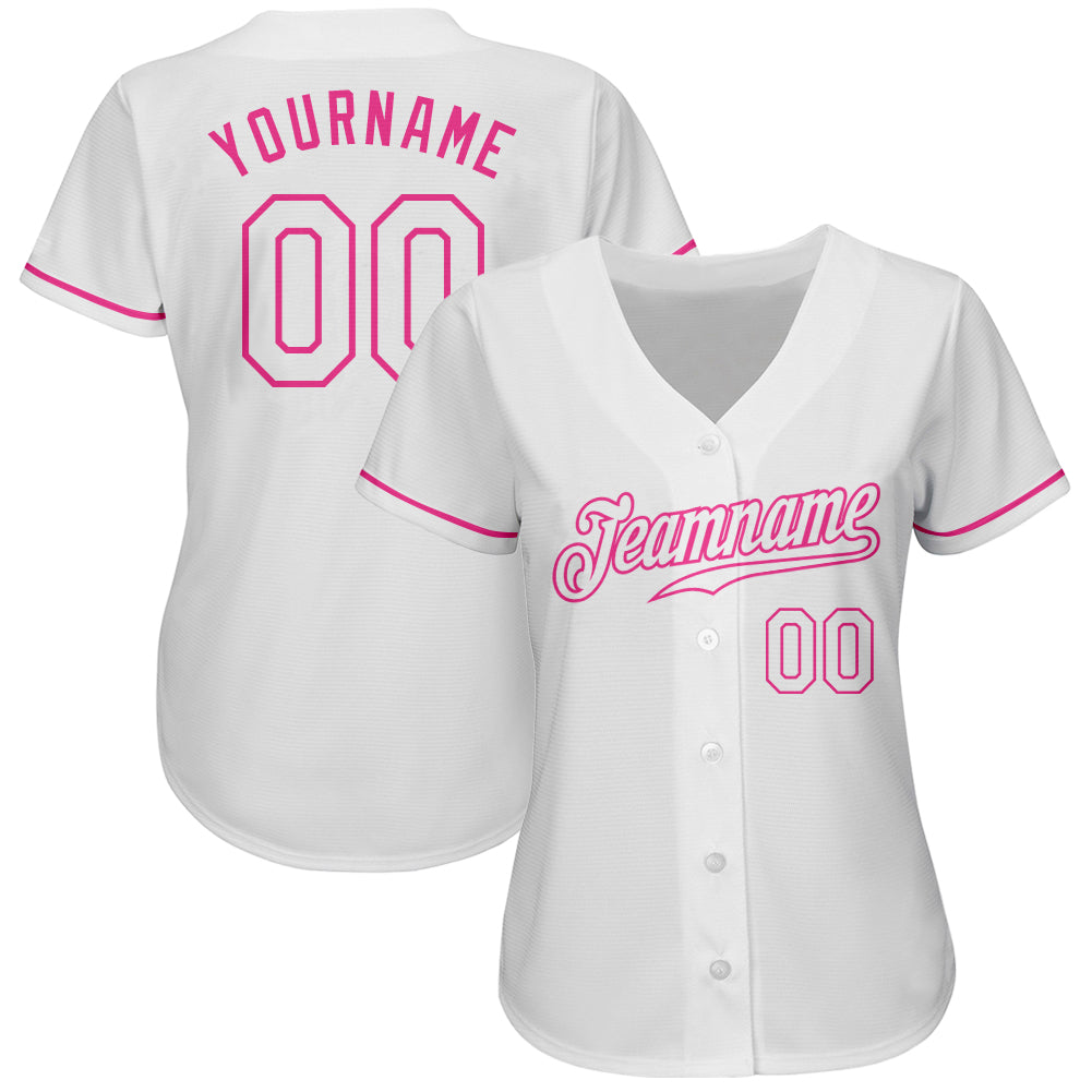 Custom White White-Pink Authentic Baseball Jersey baseball jersey product view 2