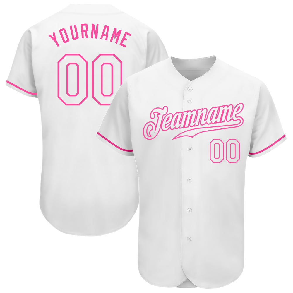 Custom White White-Pink Authentic Baseball Jersey baseball jersey product view 1