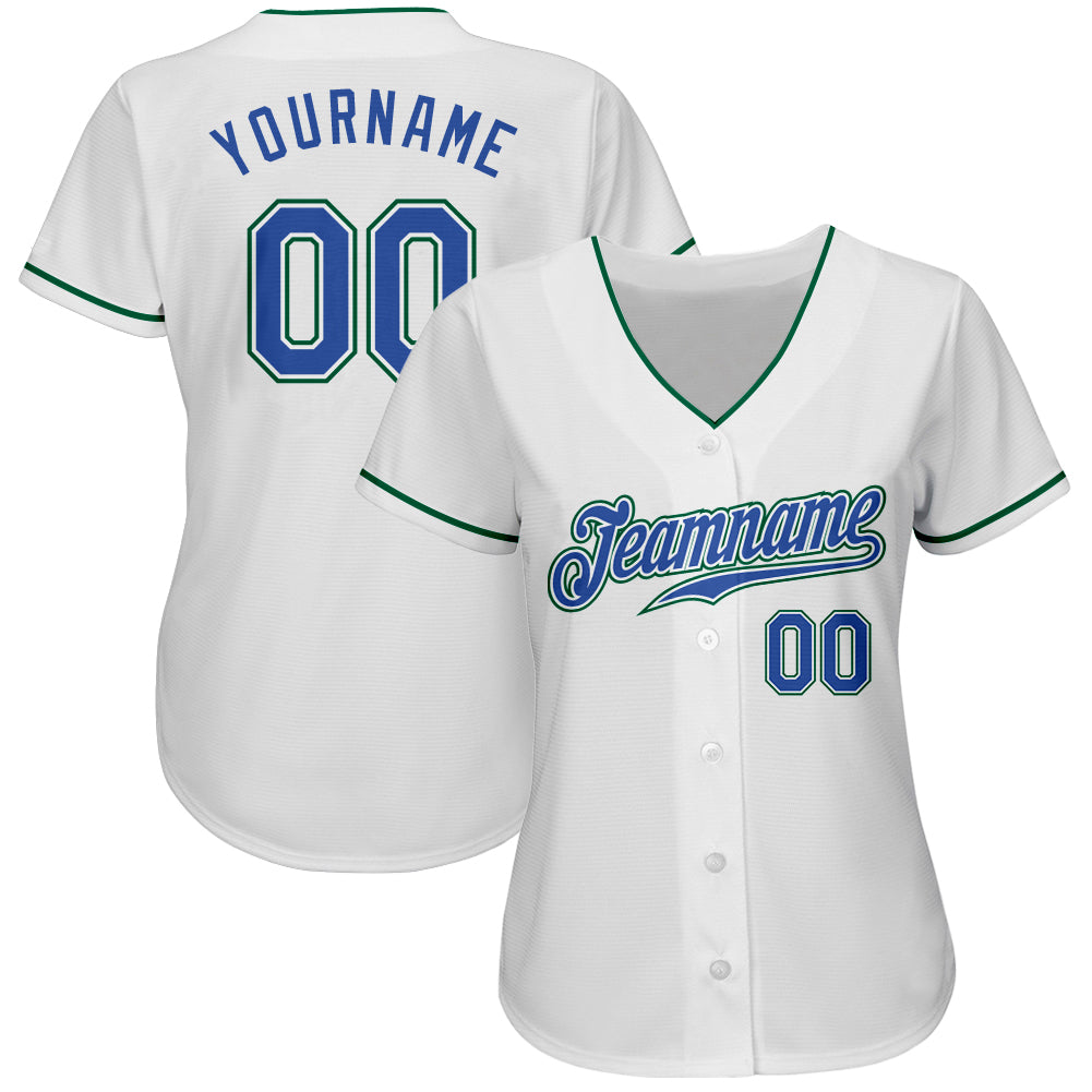 Custom White Blue-Kelly Green Authentic Baseball Jersey baseball jersey product view 2