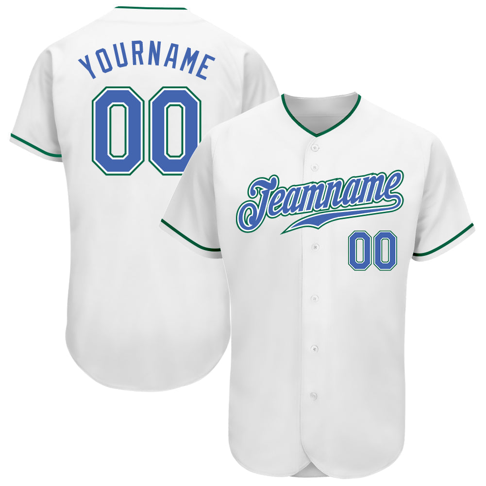 Custom White Blue-Kelly Green Authentic Baseball Jersey baseball jersey product view 1