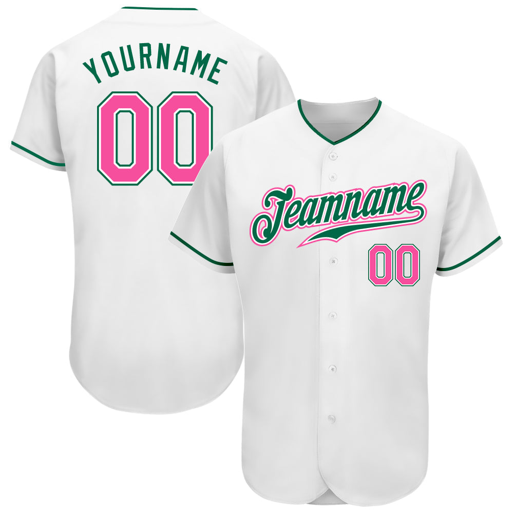 Custom White Pink-Kelly Green Authentic Baseball Jersey baseball jersey product view 1