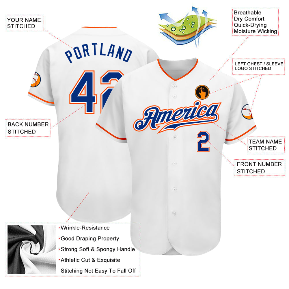 Custom White Royal-Orange Authentic Baseball Jersey baseball jersey product view 3