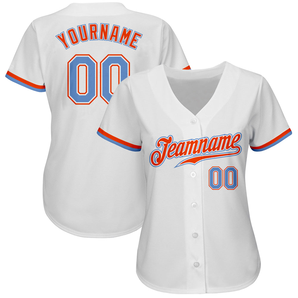 Custom White Powder Blue-Orange Authentic Baseball Jersey baseball jersey product view 2