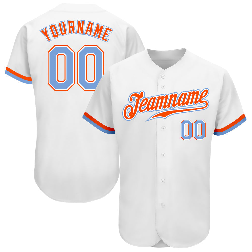Custom White Powder Blue-Orange Authentic Baseball Jersey baseball jersey product view 1