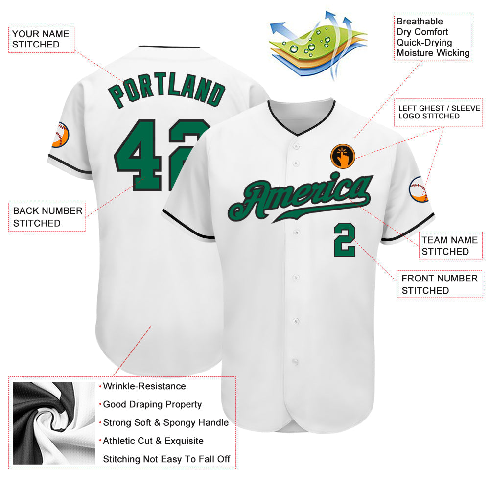 Custom White Kelly Green-Black Authentic Baseball Jersey baseball jersey product view 3
