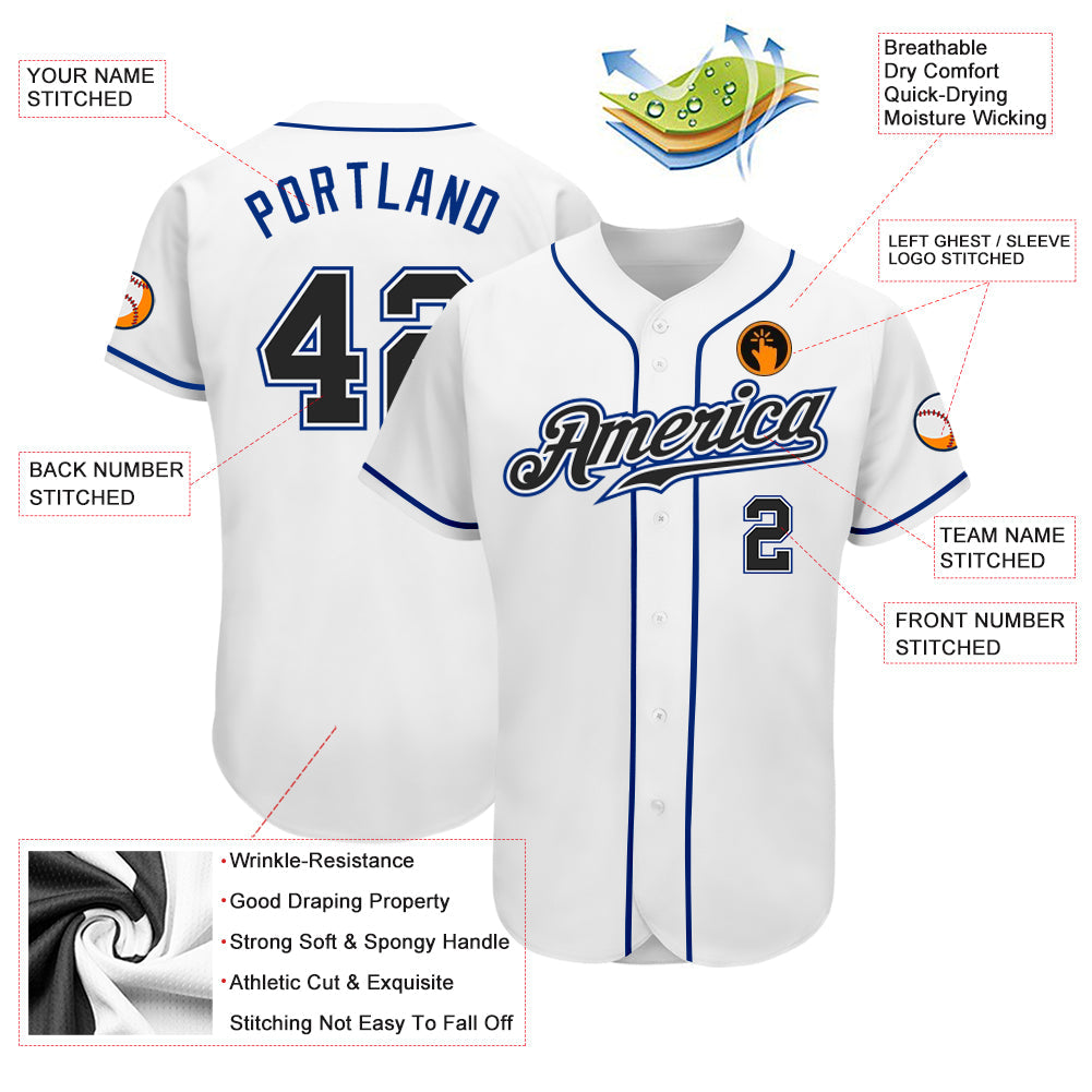 Custom White Black-Royal Authentic Baseball Jersey baseball jersey product view 3