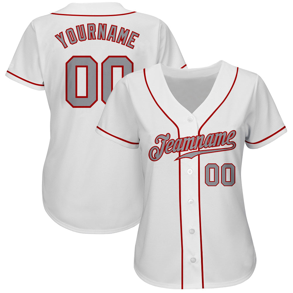 Custom White Gray-Red Authentic Baseball Jersey baseball jersey product view 2