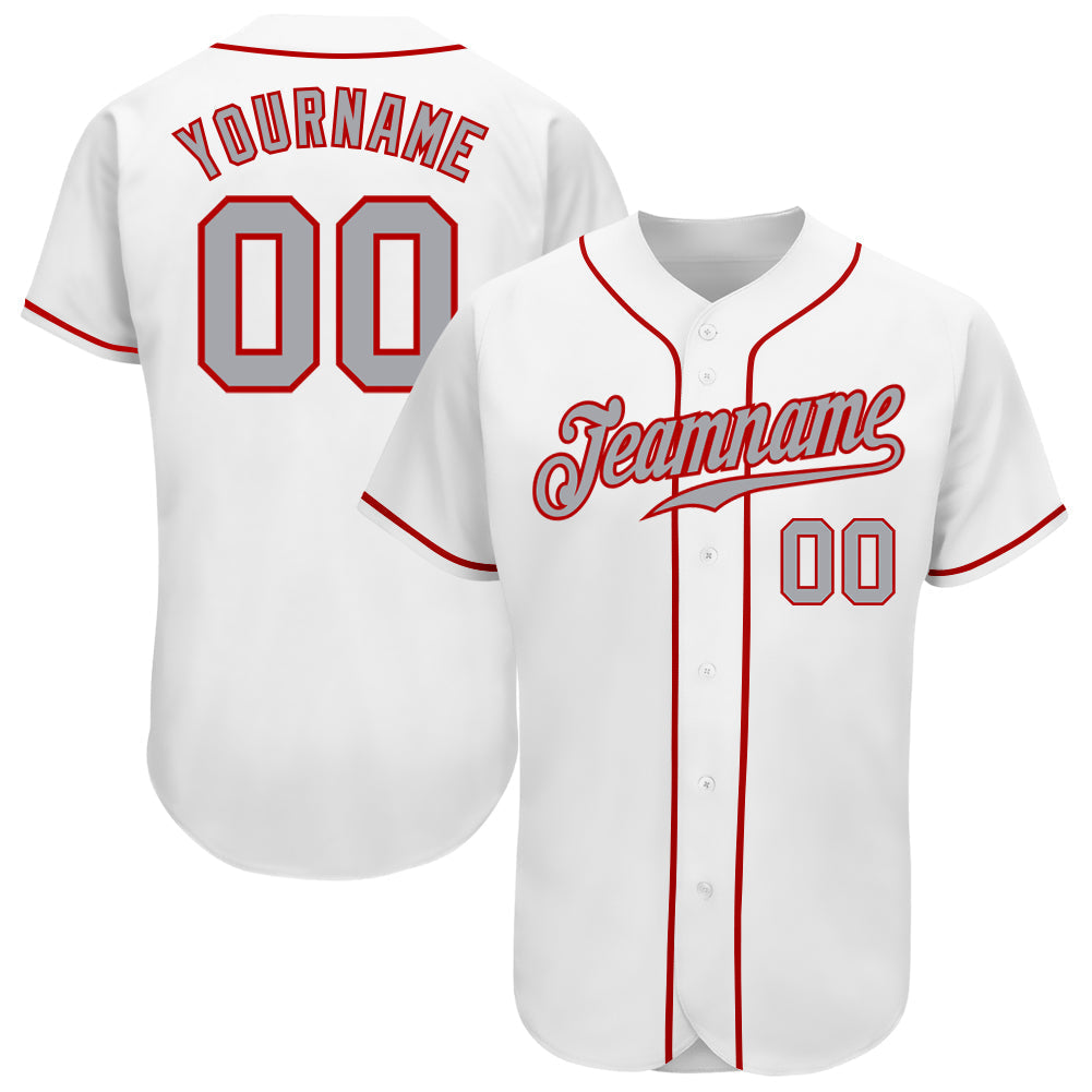 Custom White Gray-Red Authentic Baseball Jersey baseball jersey product view 1