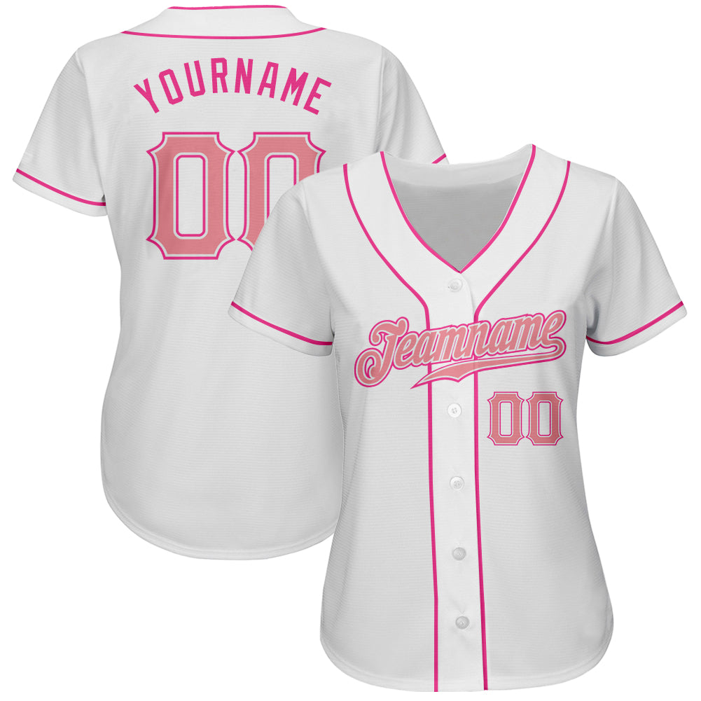 Custom White Medium Pink-Pink Authentic Baseball Jersey baseball jersey product view 3