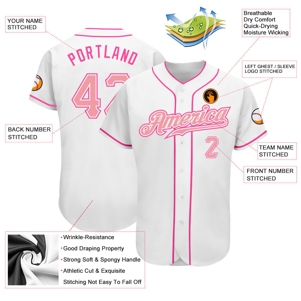 Custom White Medium Pink-Pink Authentic Baseball Jersey baseball jersey product view 4