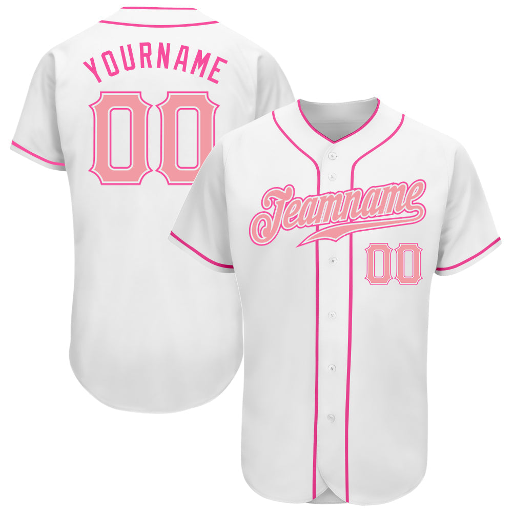 Custom White Medium Pink-Pink Authentic Baseball Jersey baseball jersey product view 1