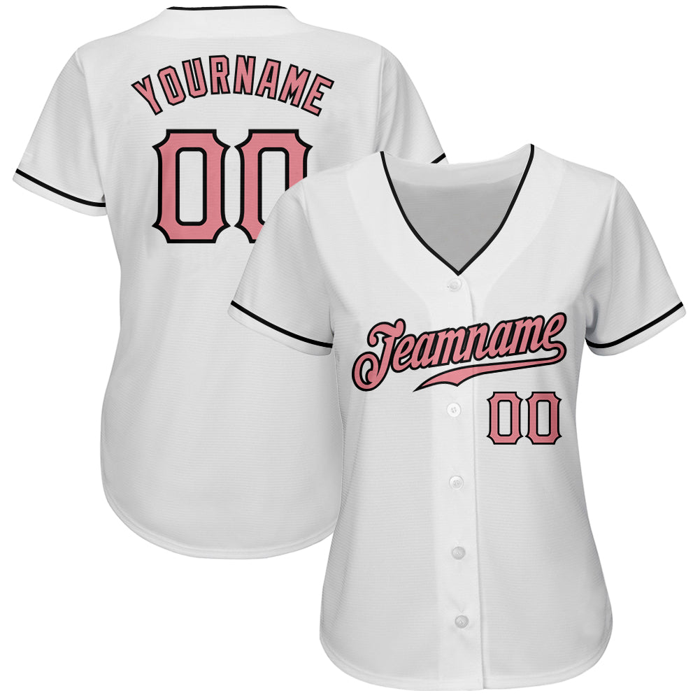 Custom White Medium Pink-Black Authentic Baseball Jersey baseball jersey product view 2