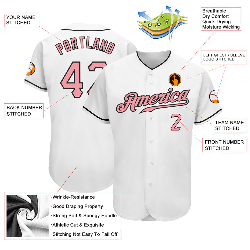Custom White Medium Pink-Black Authentic Baseball Jersey baseball jersey product view 3