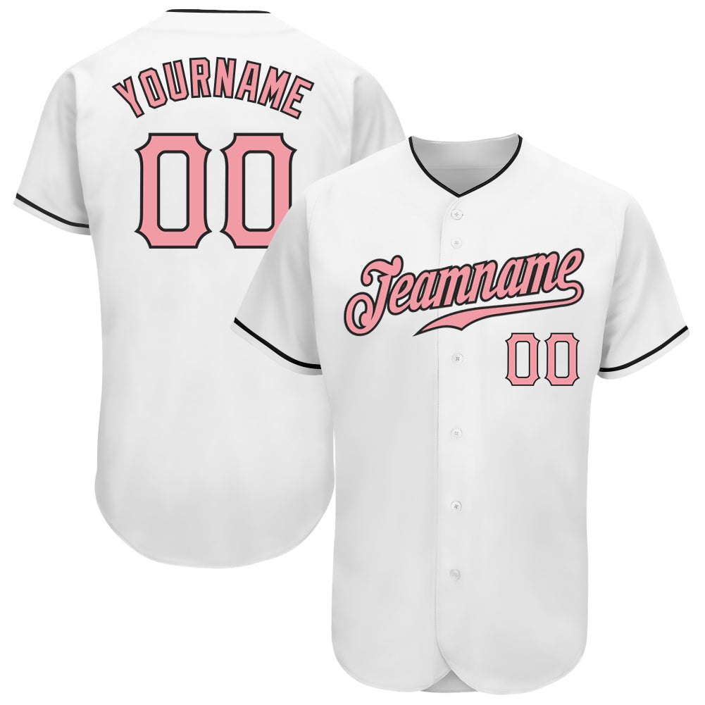 Custom White Medium Pink-Black Authentic Baseball Jersey baseball jersey product view 1
