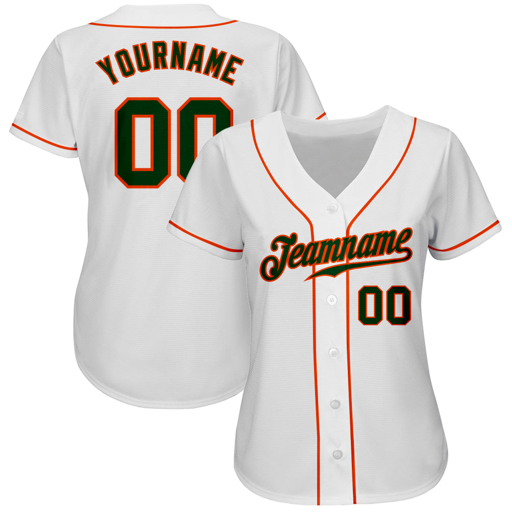 Custom White Green-Orange Authentic Baseball Jersey baseball jersey product view 2