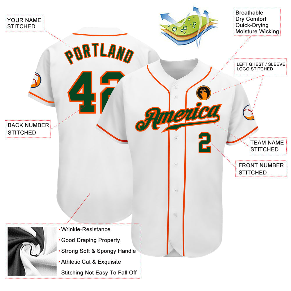 Custom White Green-Orange Authentic Baseball Jersey baseball jersey product view 3