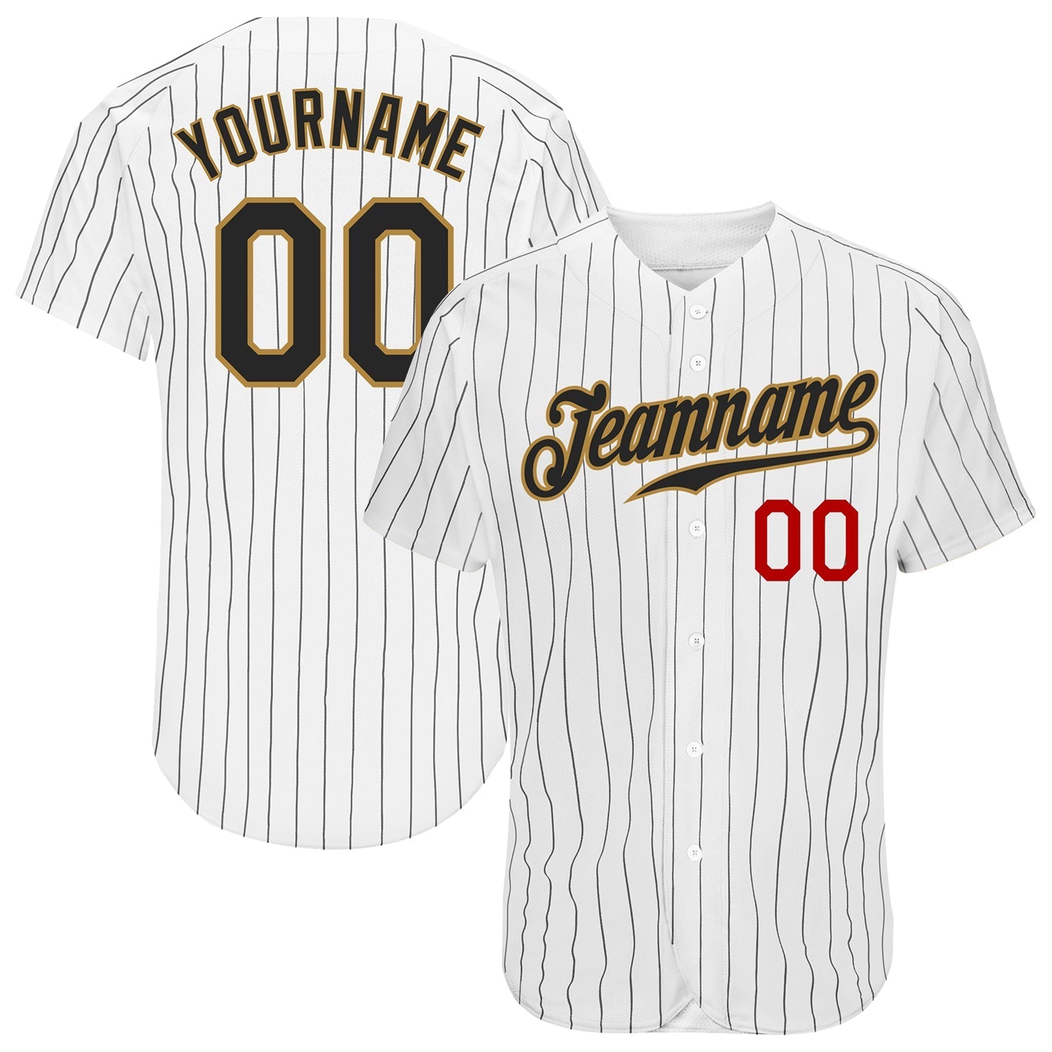 Custom White Black Pinstripe Black Old Gold-Red Authentic Baseball Jersey baseball jersey product view 1