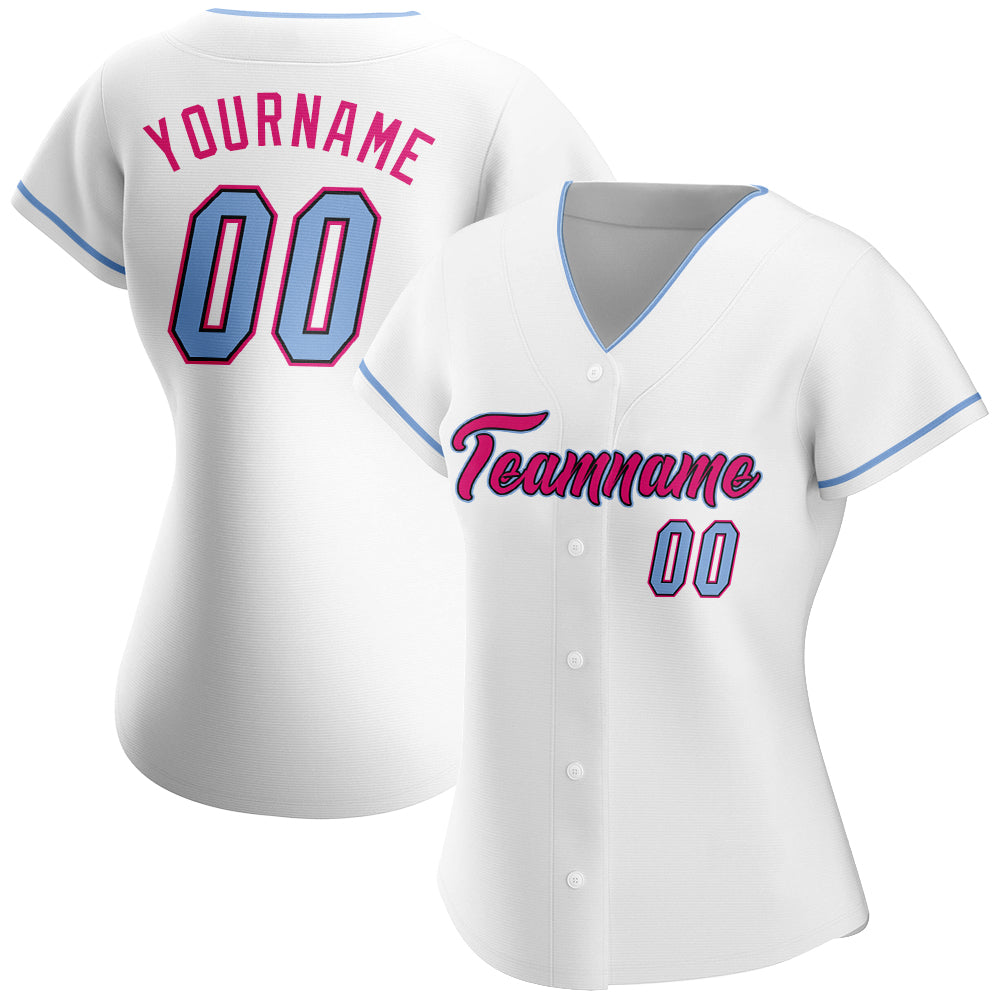 Custom White Light Blue Black-Hot Pink Authentic Baseball Jersey baseball jersey product view 2