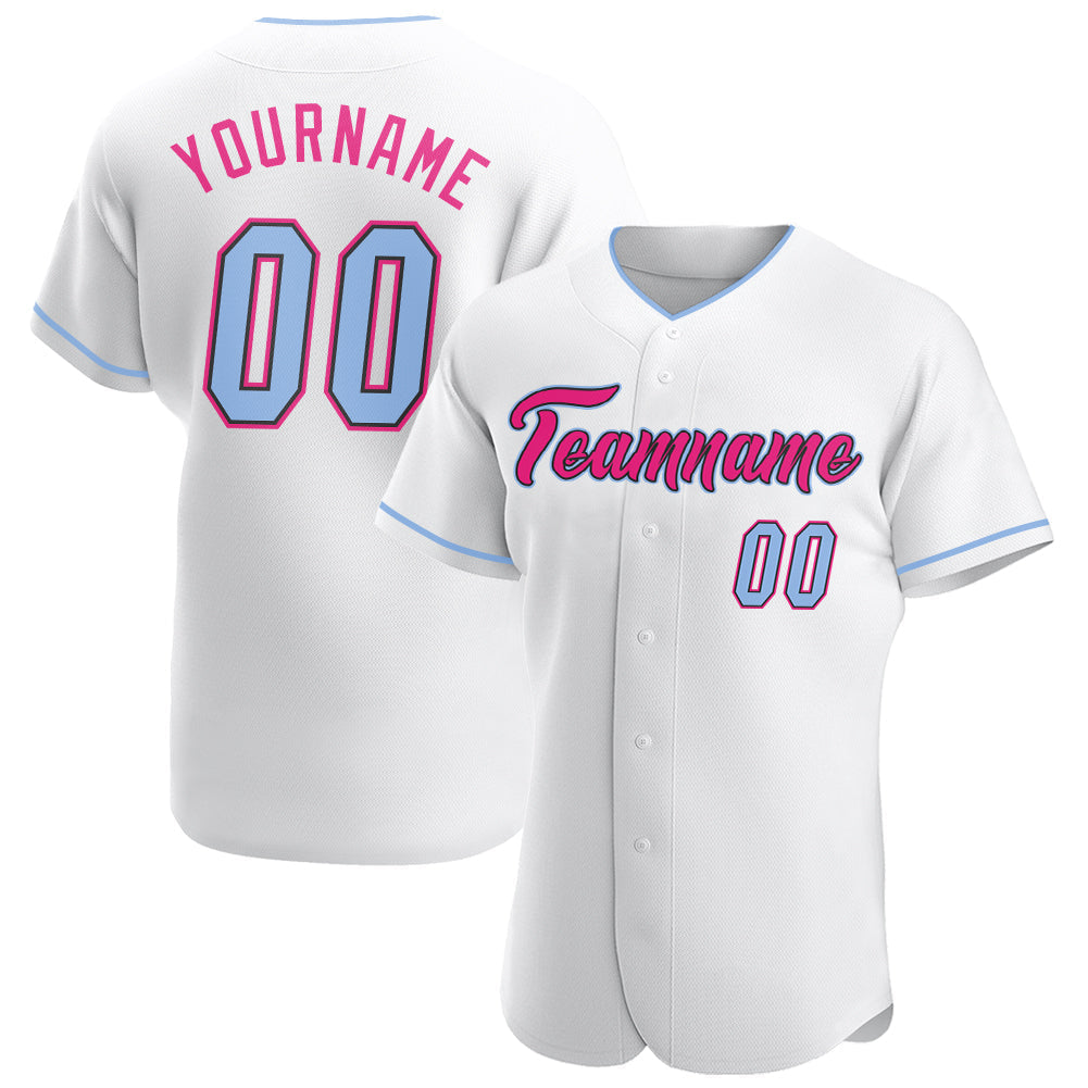 Custom White Light Blue Black-Hot Pink Authentic Baseball Jersey baseball jersey product view 1