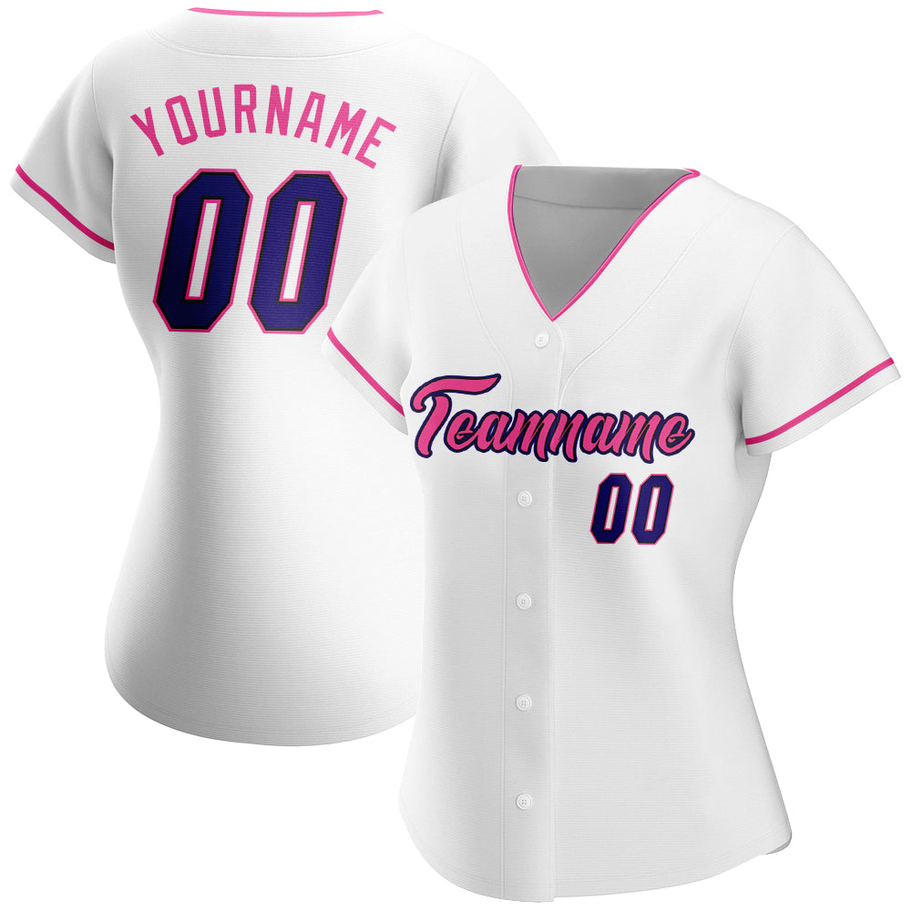 Custom White Dark Purple Black-Pink Authentic Baseball Jersey baseball jersey product view 2