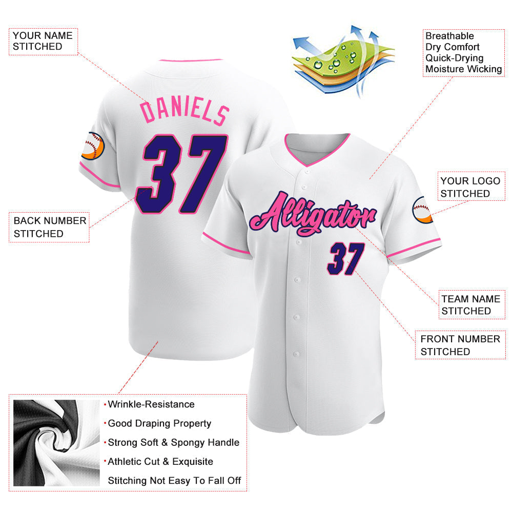 Custom White Dark Purple Black-Pink Authentic Baseball Jersey baseball jersey product view 3