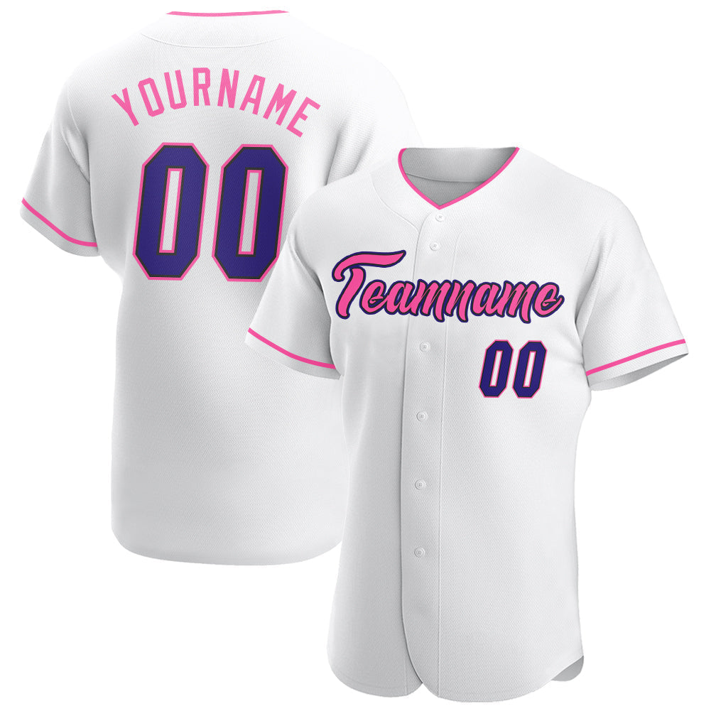 Custom White Dark Purple Black-Pink Authentic Baseball Jersey baseball jersey product view 1
