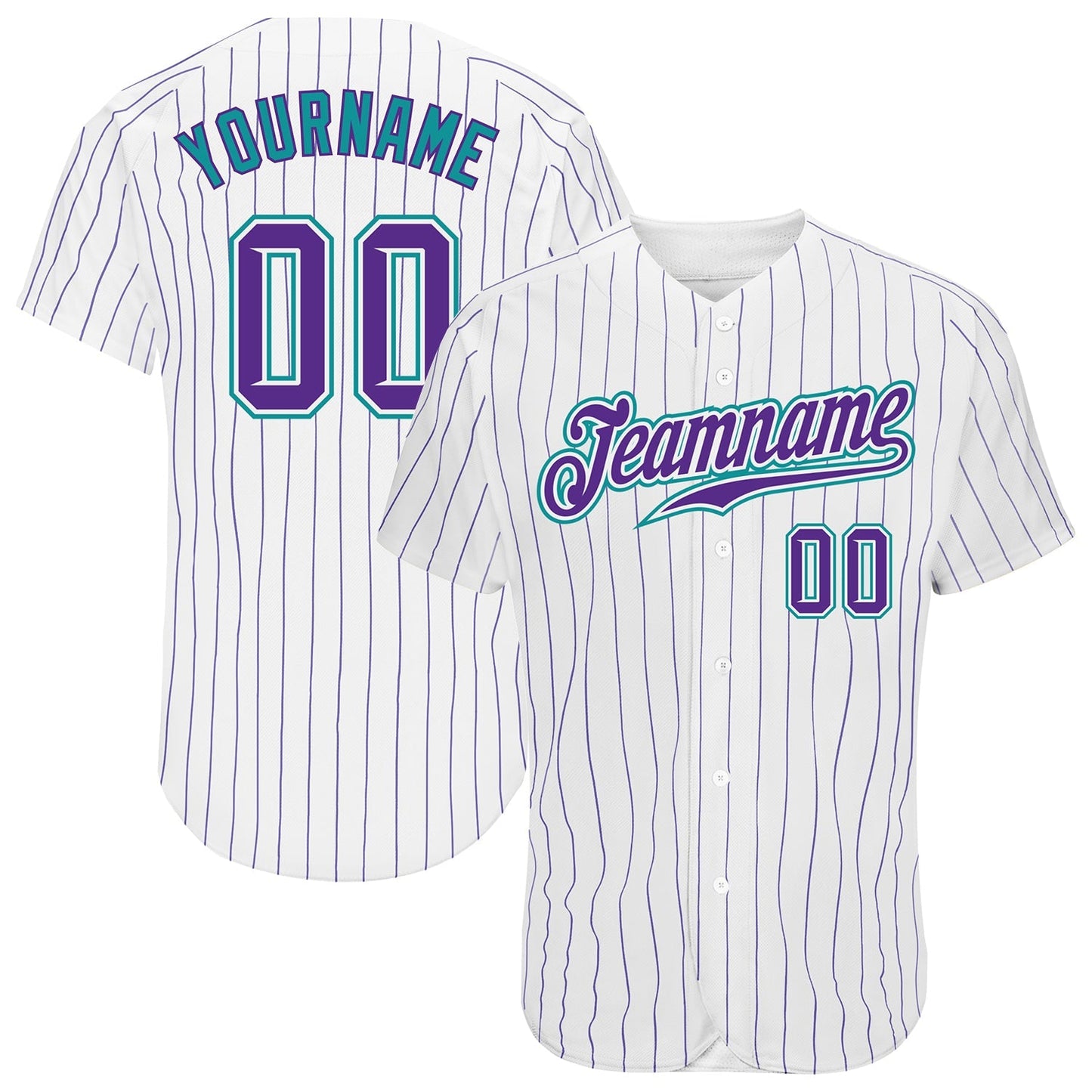 Custom White Purple Pinstripe Purple-Teal Authentic Baseball Jersey baseball jersey product view 1