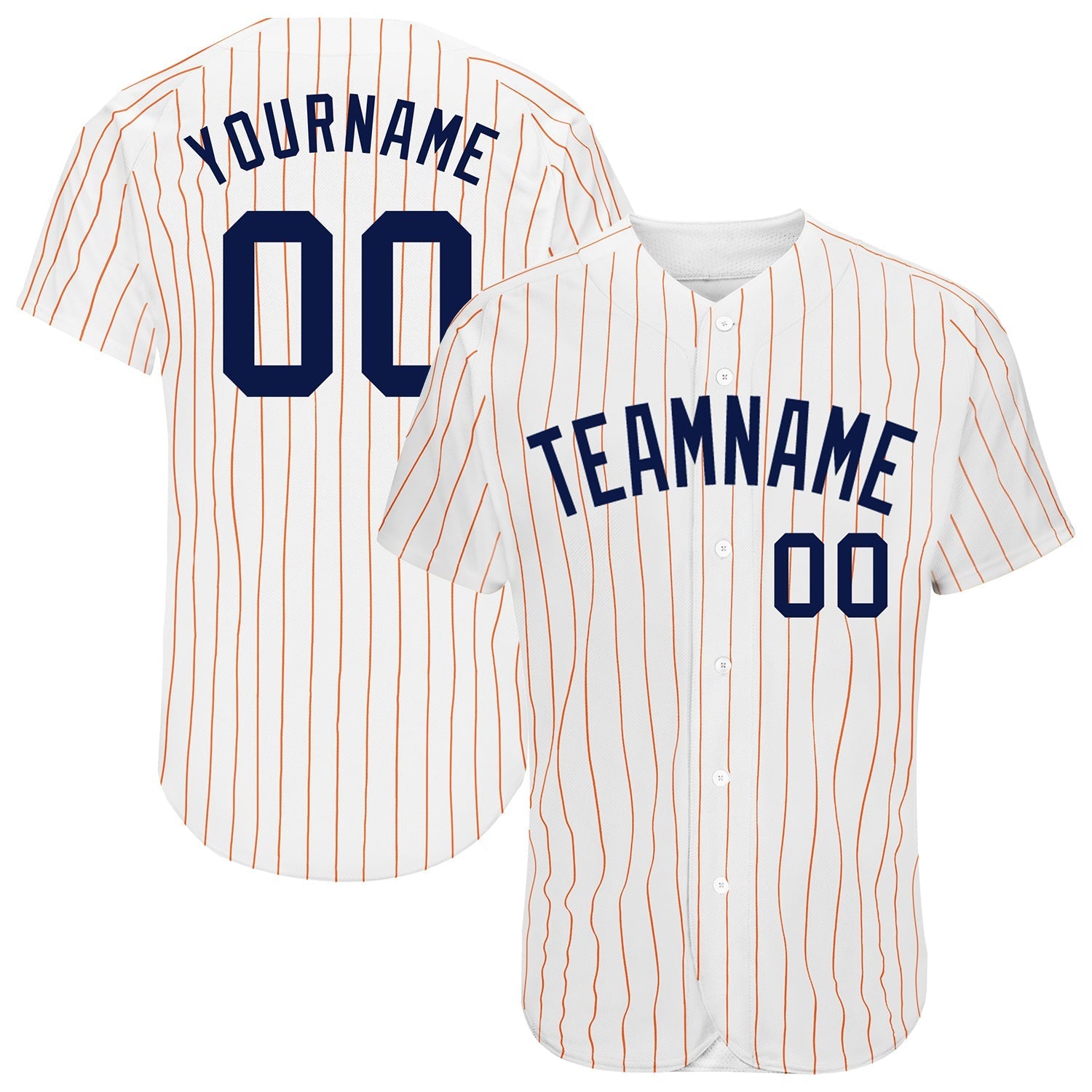 Custom White Orange Pinstripe Navy Authentic Baseball Jersey baseball jersey product view 1