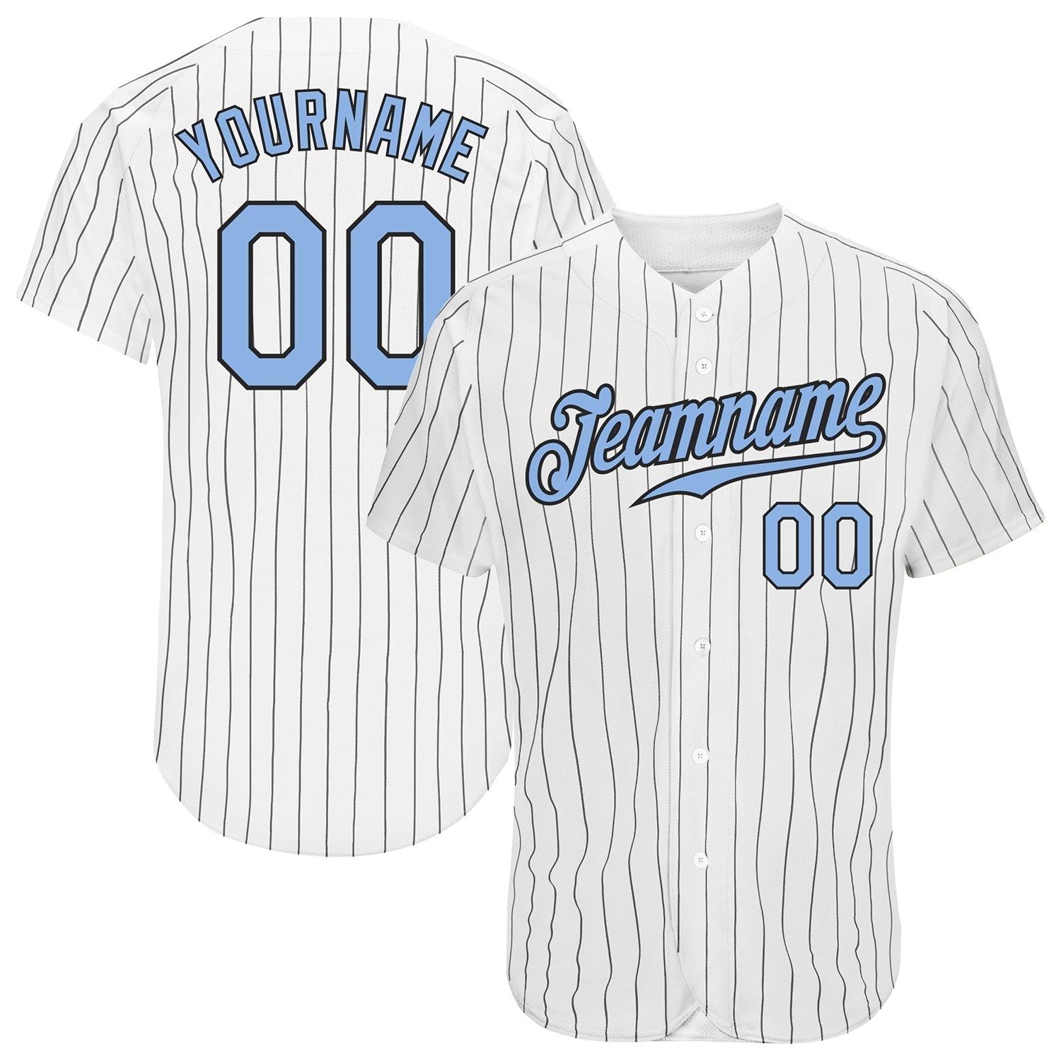 Custom White Black Pinstripe Light Blue-Black Authentic Baseball Jersey baseball jersey product view 1