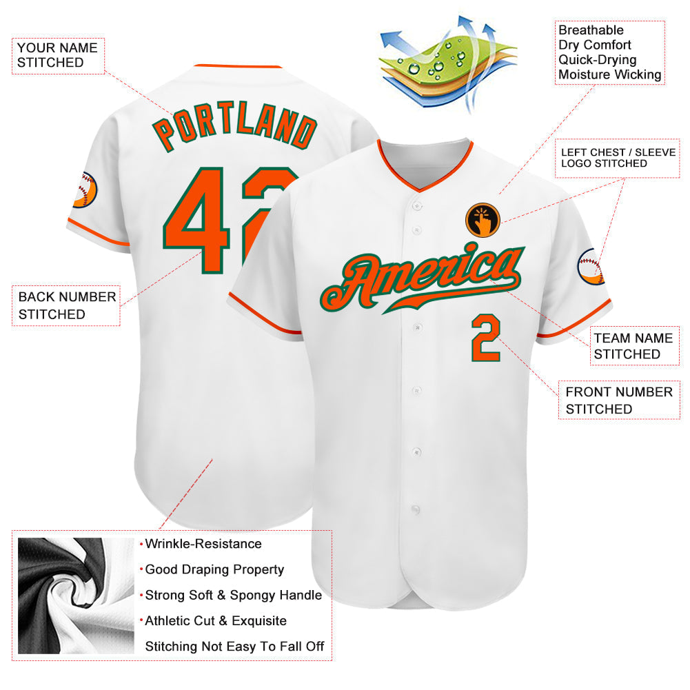 Custom White Orange-Kelly Green Authentic Baseball Jersey baseball jersey product view 3