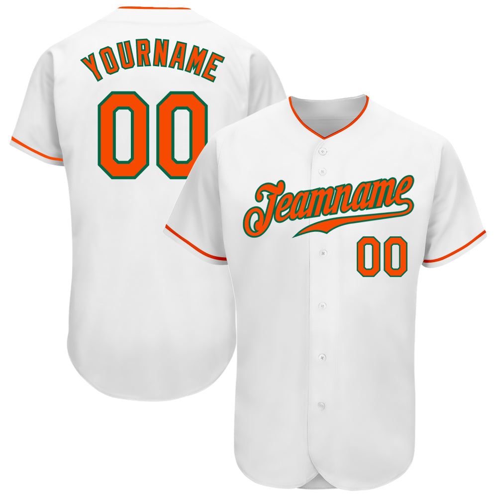 Custom White Orange-Kelly Green Authentic Baseball Jersey baseball jersey product view 1