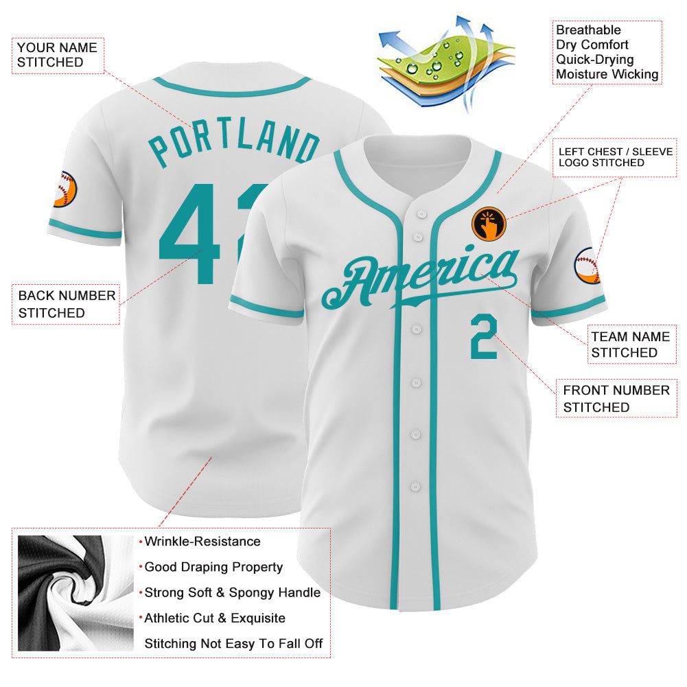 Custom White Teal Authentic Baseball Jersey baseball jersey product view 4