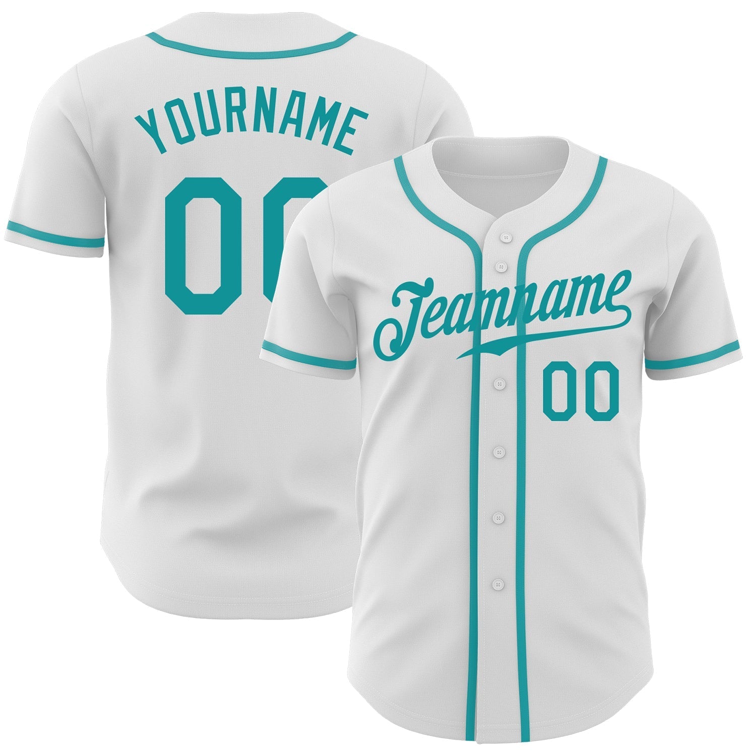 Custom White Teal Authentic Baseball Jersey baseball jersey product view 1