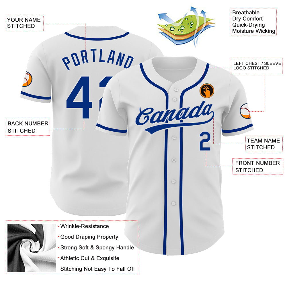 Custom White Royal Authentic Baseball Jersey baseball jersey product view 3