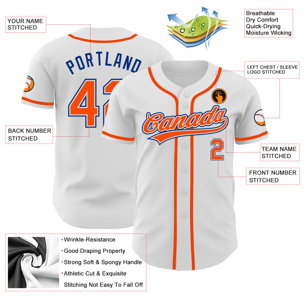 Custom White Orange-Royal Authentic Baseball Jersey baseball jersey product view 3