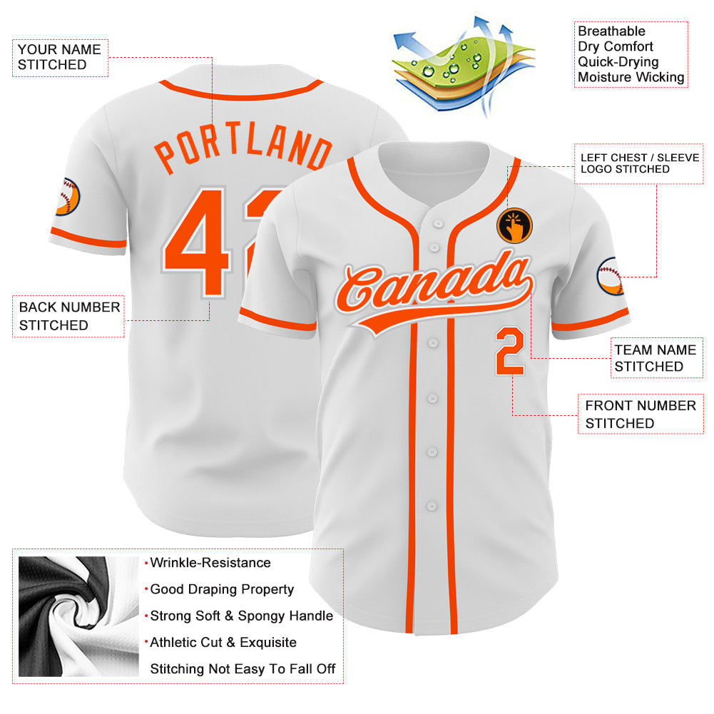 Custom White Orange-Gray Authentic Baseball Jersey baseball jersey product view 3
