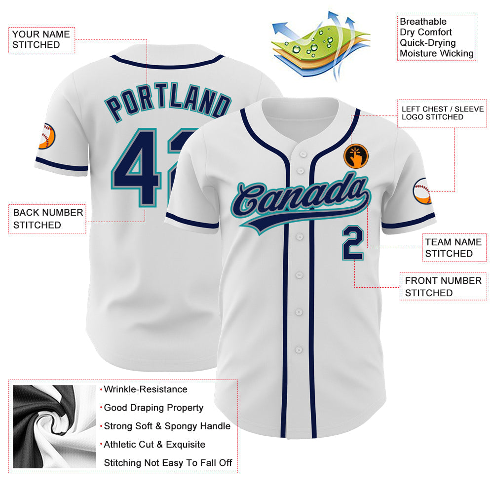 Custom White Navy Gray-Teal Authentic Baseball Jersey baseball jersey product view 3