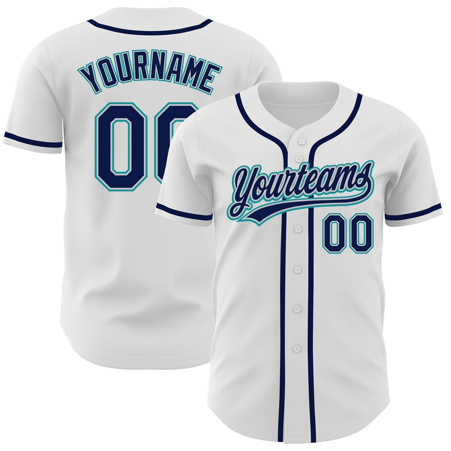Custom White Navy Gray-Teal Authentic Baseball Jersey baseball jersey product view 1