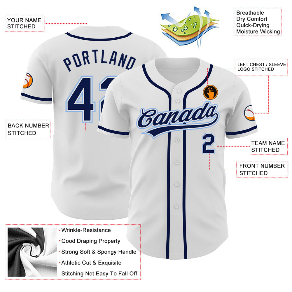Custom White Navy-Light Blue Authentic Baseball Jersey baseball jersey product view 3