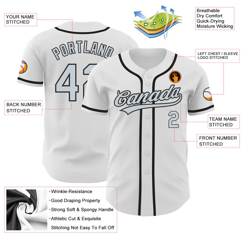 Custom White Silver-Black Authentic Baseball Jersey baseball jersey product view 3