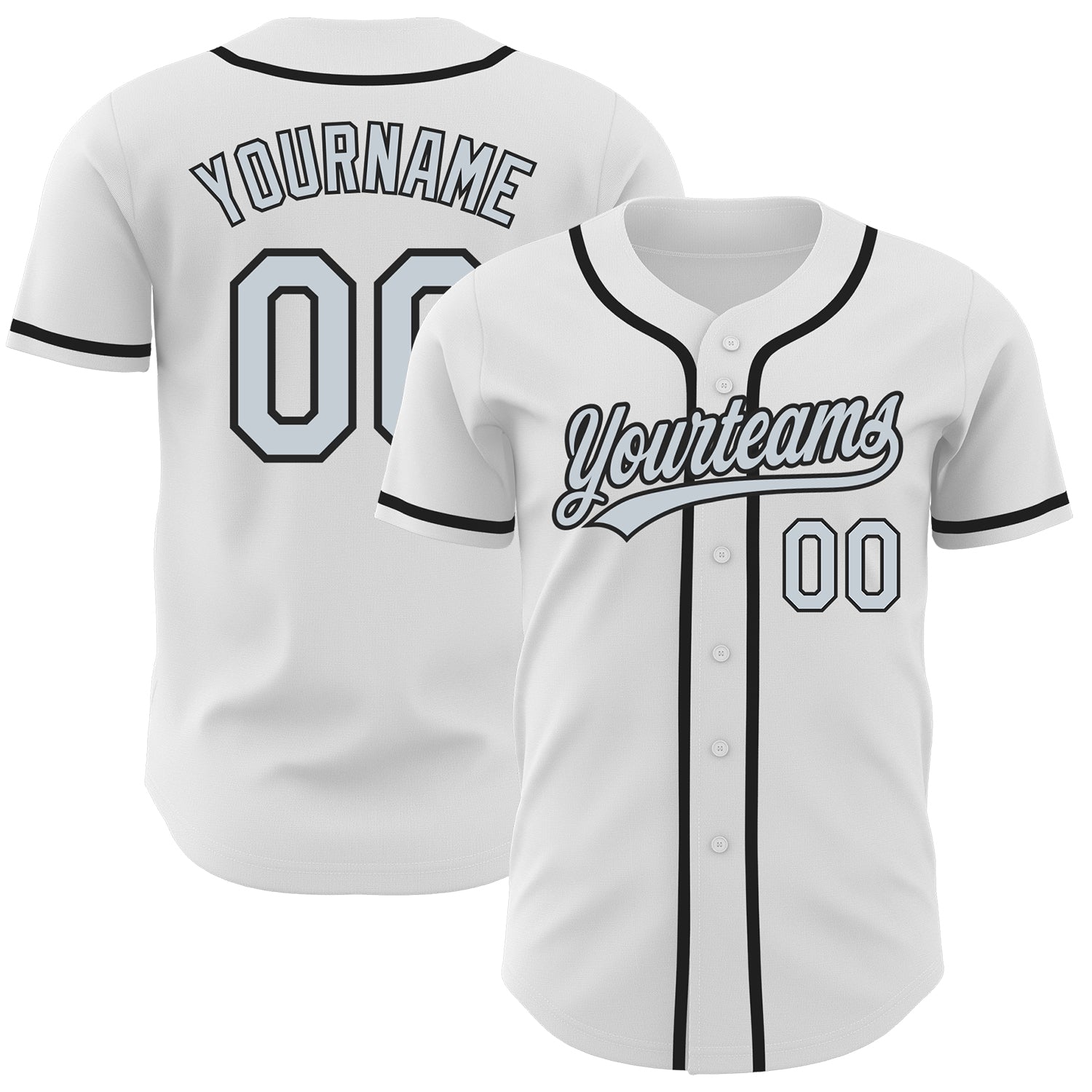Custom White Silver-Black Authentic Baseball Jersey baseball jersey product view 1