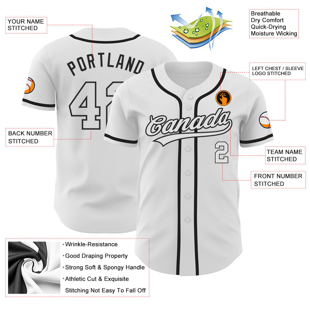 Custom White White-Black Authentic Baseball Jersey baseball jersey product view 3