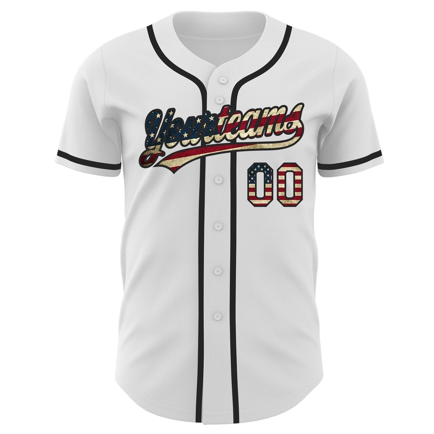 Custom White Vintage USA Flag-Black Authentic Baseball Jersey baseball jersey product view 3