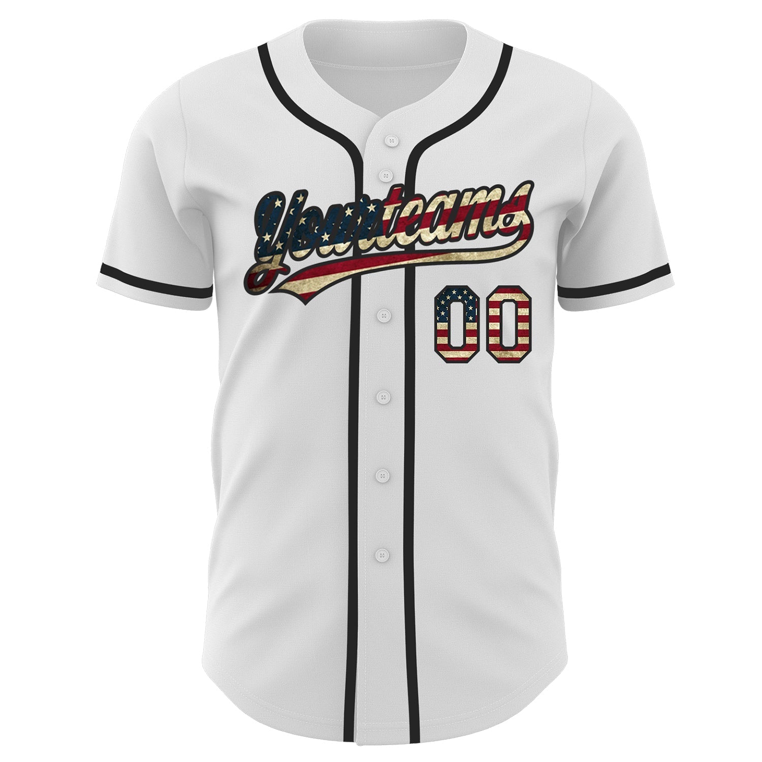 Custom White Vintage USA Flag-Black Authentic Baseball Jersey baseball jersey product view 3