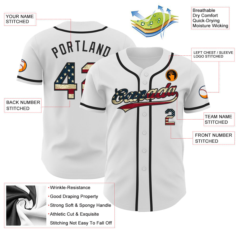Custom White Vintage USA Flag-Black Authentic Baseball Jersey baseball jersey product view 4