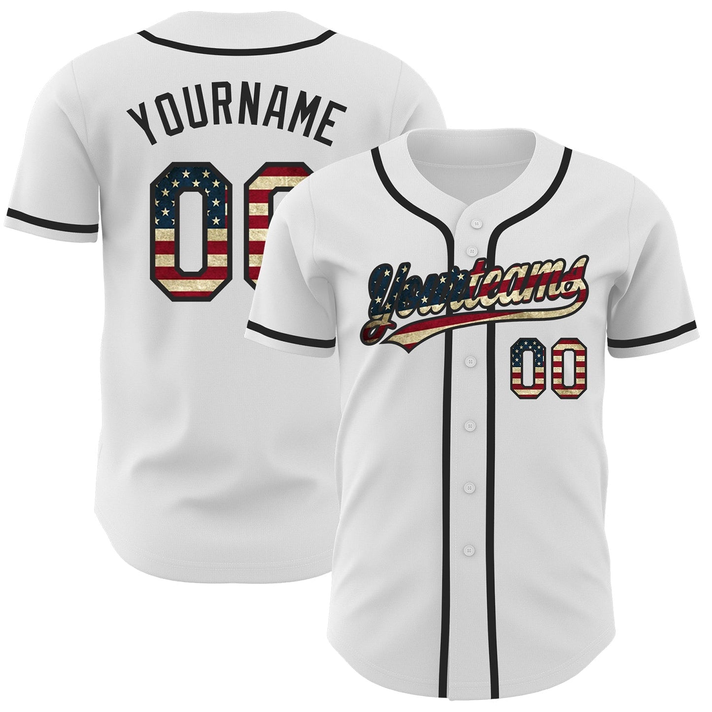 Custom White Vintage USA Flag-Black Authentic Baseball Jersey baseball jersey product view 1