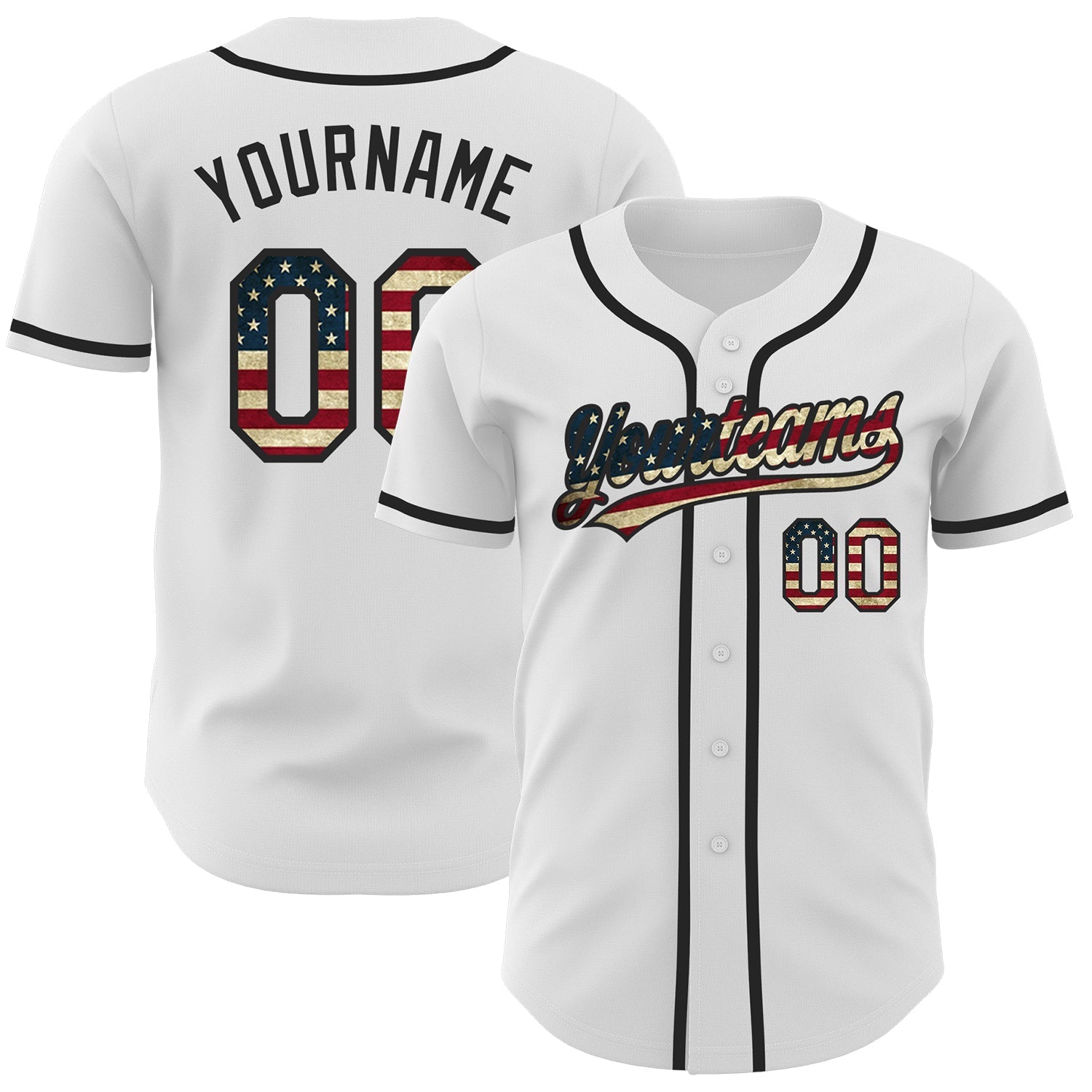 Custom White Vintage USA Flag-Black Authentic Baseball Jersey baseball jersey product view 1