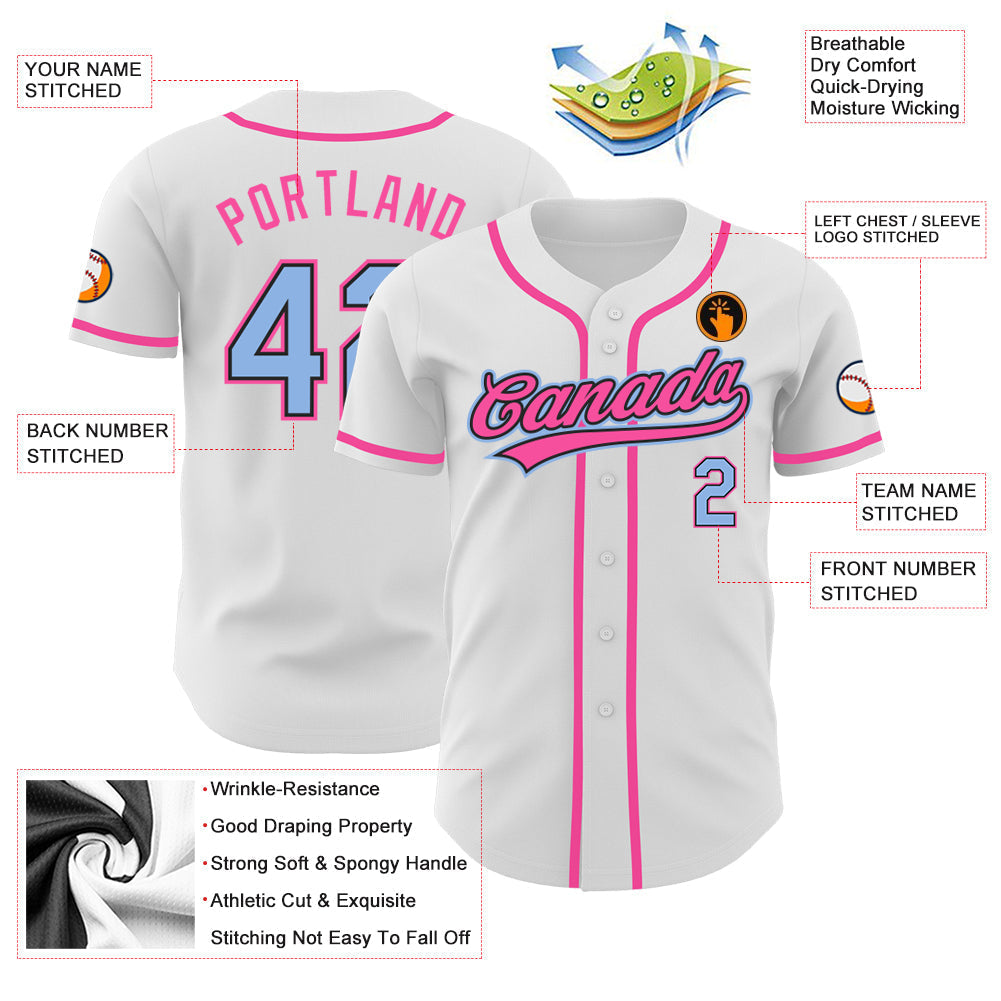 Custom White Light Blue Black-Pink Authentic Baseball Jersey baseball jersey product view 3