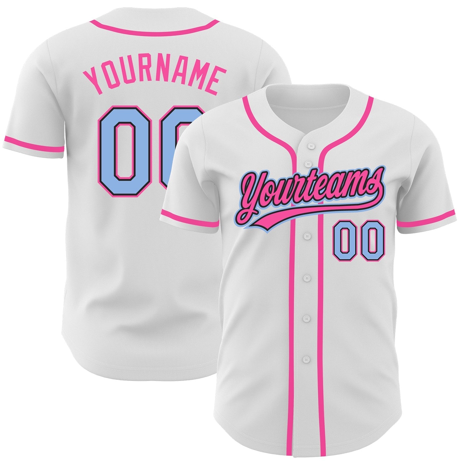 Custom White Light Blue Black-Pink Authentic Baseball Jersey baseball jersey product view 1